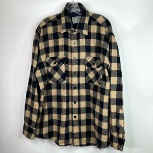 Vintage Outdoor Exchange Wool Navy Blue Tan Long Sleeve Button Up Shirt Size XL